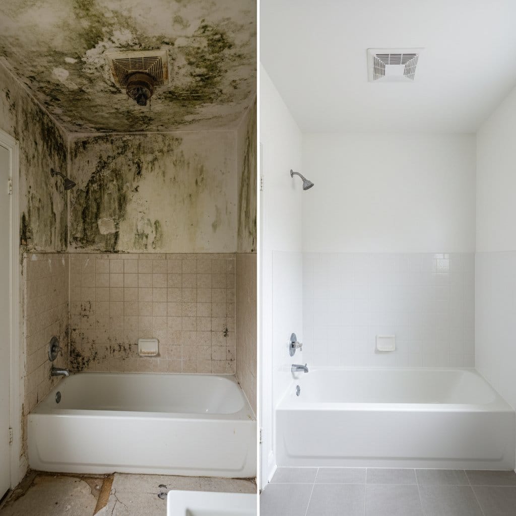 Before and after mold inspection & moisture assessment in Wyckoff split-level home bathroom