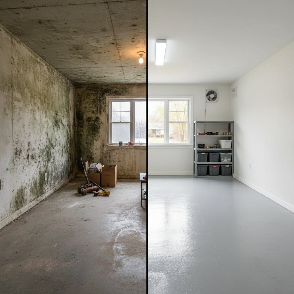 Post-Remediation Cleaning & Clearance before and after in garage, Wyckoff NJ