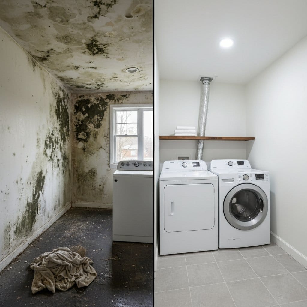 Odor Removal & Disinfection restoration β laundry room of Cape Cod house in Wyckoff, NJ