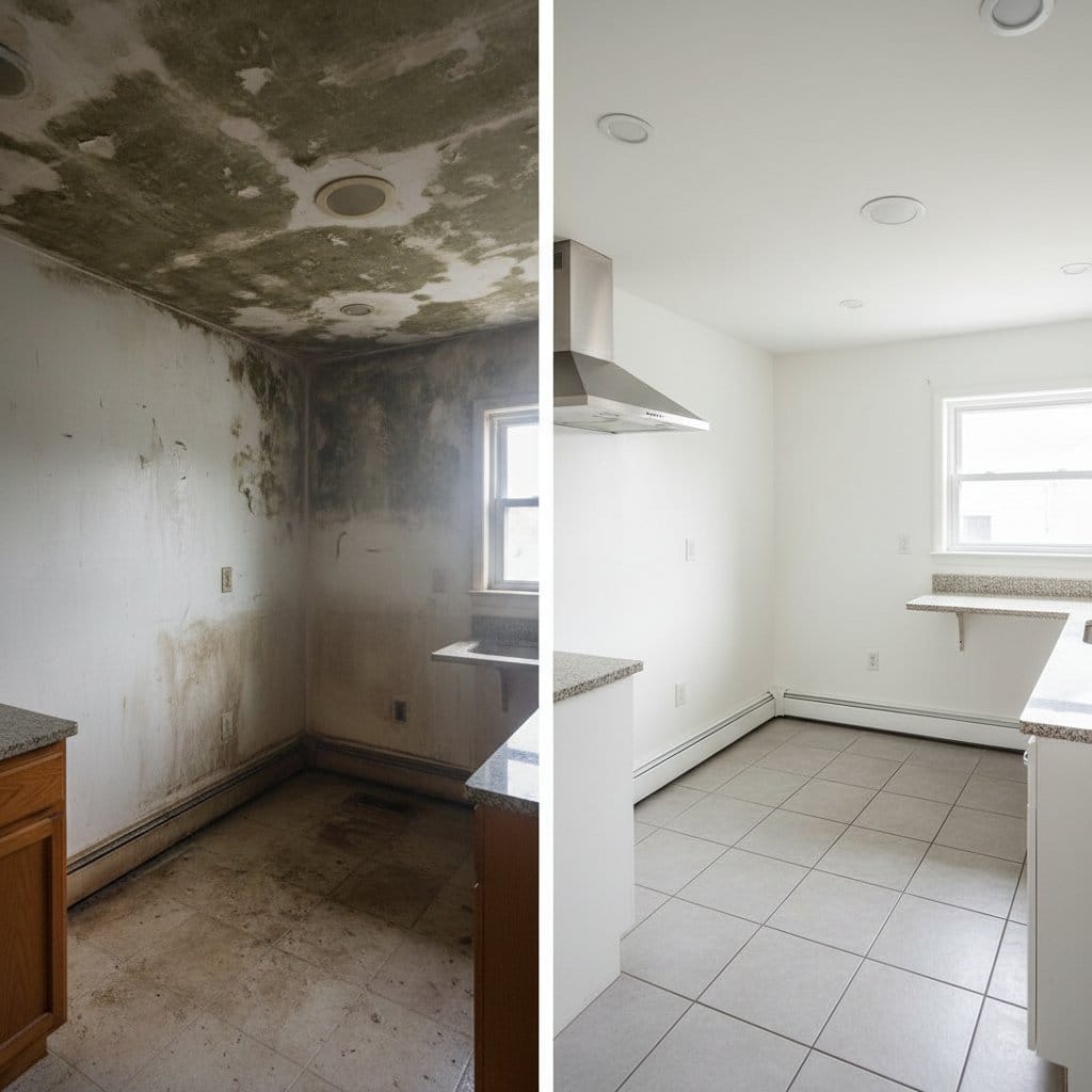 Wyckoff Mold Removal home kitchen restoration before and after in Wyckoff