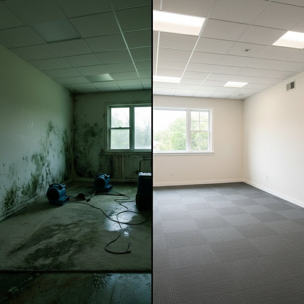 Wyckoff Mold Removal commercial office space restoration before and after in Wyckoff