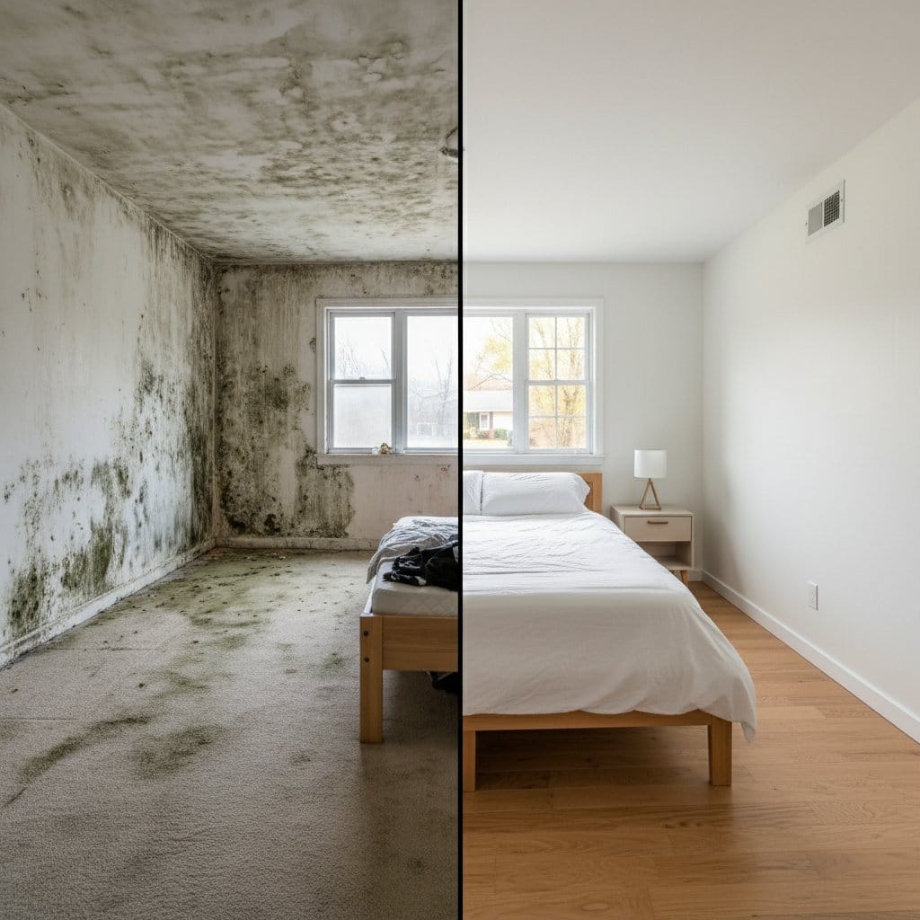 Wyckoff Mold Removal bedroom restoration before and after in Wyckoff